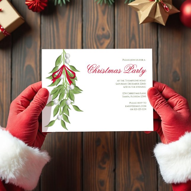 Convites Murfato Verde Natal Festa Personalizado  (Christmas Party Mistletoe Holiday Invitations.)