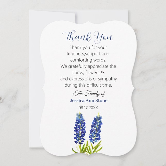 Convites Murmúrios Bluebonnets Funeral Morte Obrigado  (Frente)