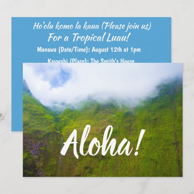 Convites Muro de Lágrimas, Monte Waialeale, Kauai, Havaí (Frente/Verso)