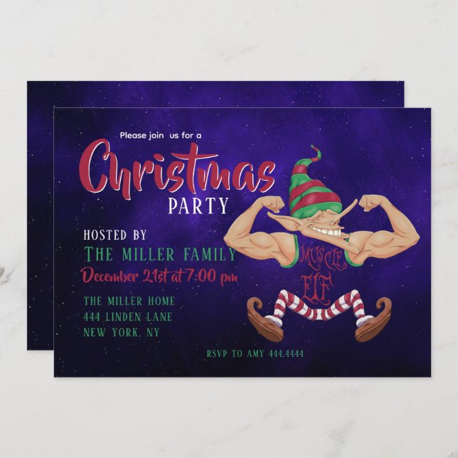 Convites Músculo Elf (Frente/Verso)