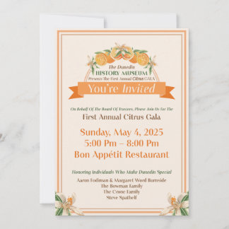 Convites Museu de História de Dunedin 2025 Citrus Gala