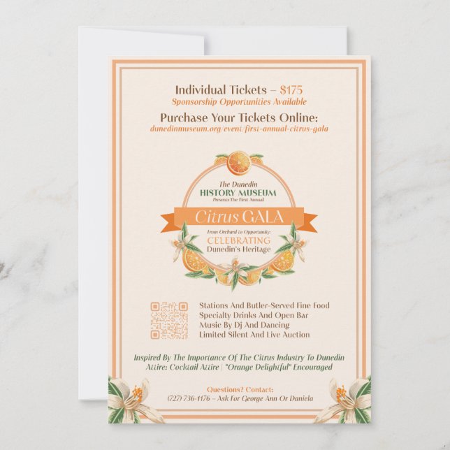 Convites Museu de História de Dunedin 2025 Citrus Gala (Verso)