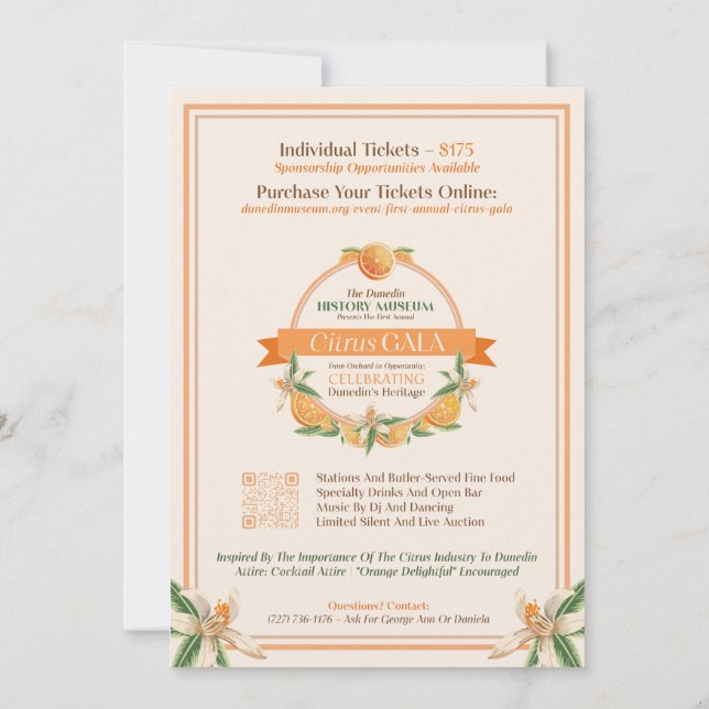Convites Museu de História de Dunedin 2025 Citrus Gala (Verso)