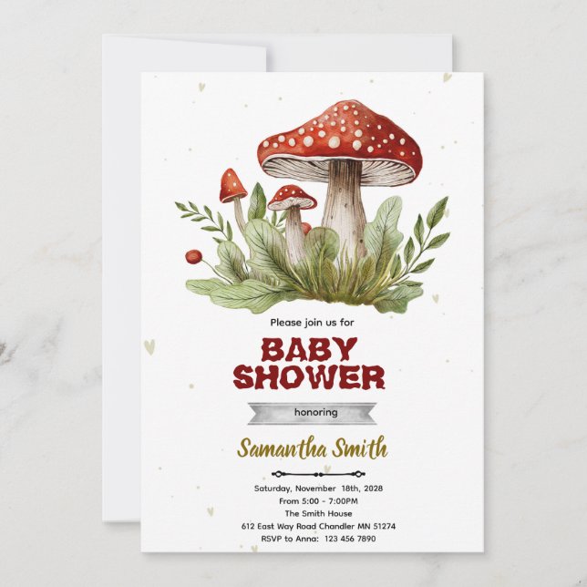 Convites Mushroom baby shower invitation (Frente)