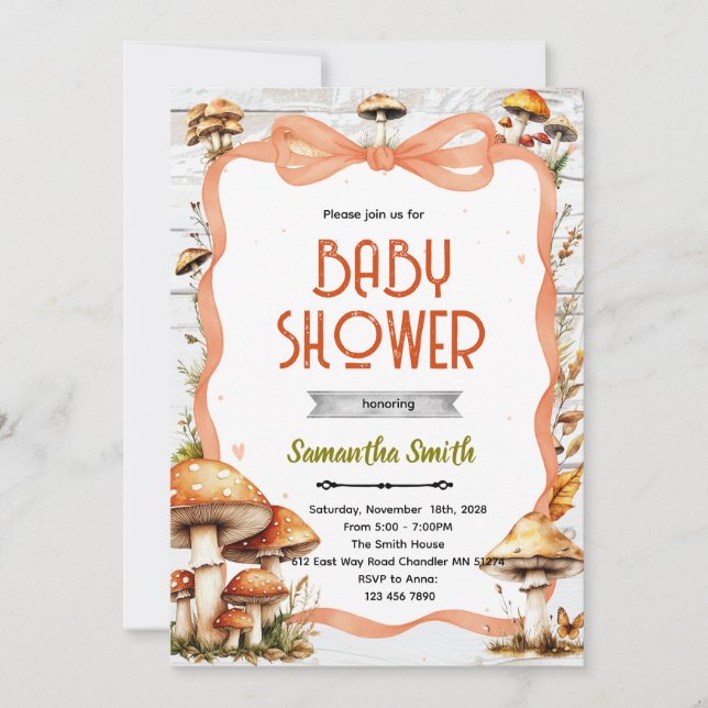 Convites Mushroom Baby Shower Invitation (Frente)