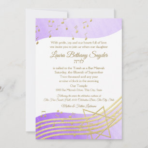 Convites Music Bat Mitzvah Purple Watercolor e Dourado2