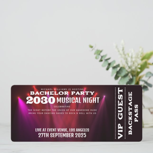 Convites Music Concert VIP Ticket E RSVP Bachelor Party (Em pé/Frente)