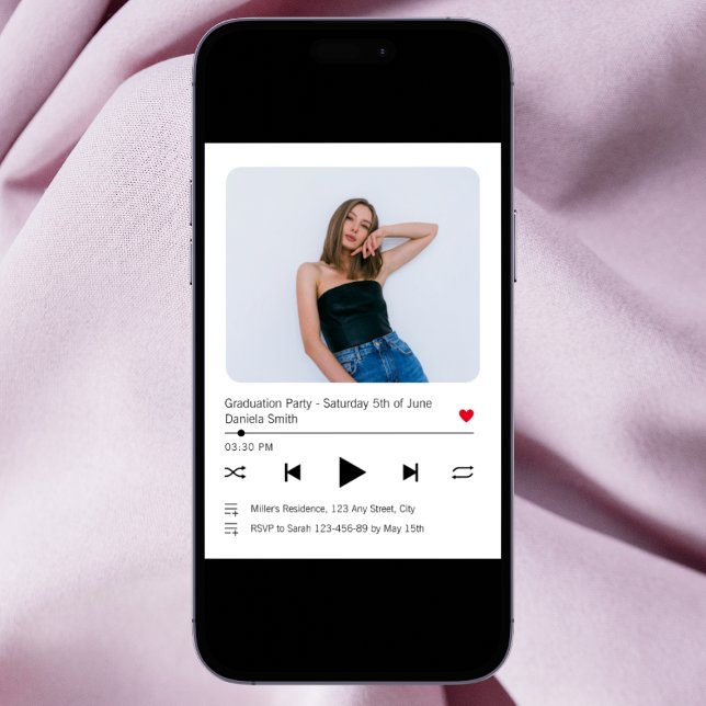 Convites Music Player Song Modern Photo Graduation 2024 (Music Player Song Modern Photo Graduation 2024 Invitation)