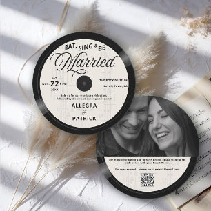 Convites Music Vinyl Ivory Black All One Photo QR Wedding