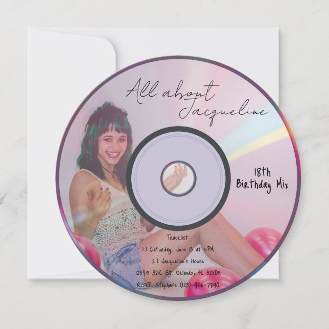 Convites Música CD de Aniversário de Meninas Rosa Retro (Frente)