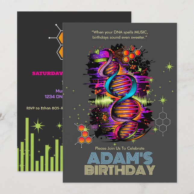 Convites Música corre no seu aniversário de DNA (Frente/Verso)