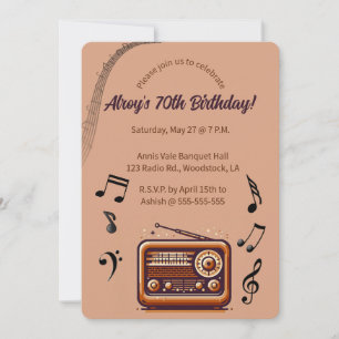 Convites Música de Aniversário de Rádio Retro Editável