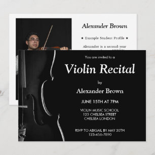 Convites Música de Concerto de Recital de Violino Preto Mod