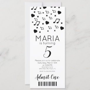 Convites Música de Concerto Fofa   Estilo de Bilhete de Fes