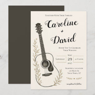 Convites Música de Guitarra Casamento Rústico Elegante