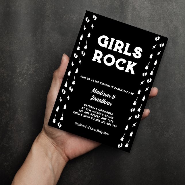 Convites Música de Guitarra Rock N Roll Chuveiro de Bebê Me (Rock N Roll Guitar Music Edgy Girl Baby Shower Invitation)