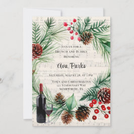 Convites Música de Natal Red Berry Wreath Brunch e Bubble