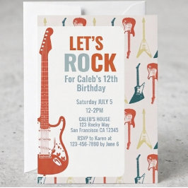 Convites Música de Rock and Roll com Guitarra Aniversário d