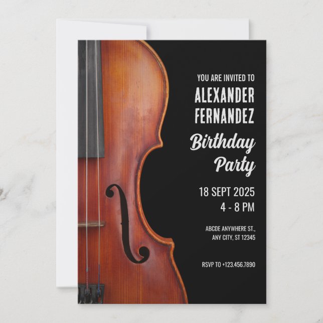 Convites Música de violino de aniversário  (Frente)