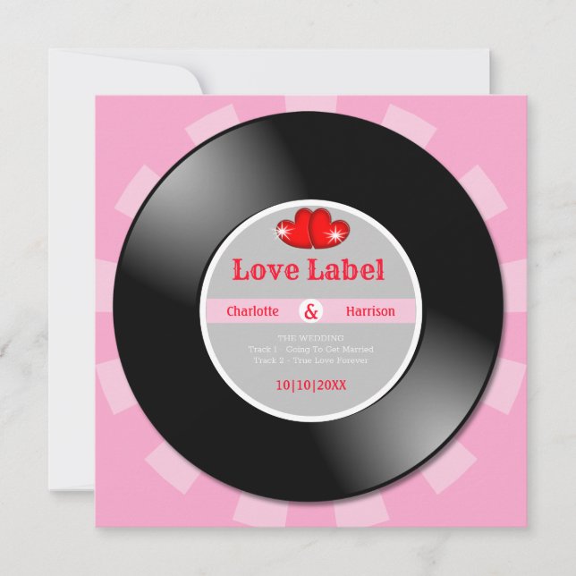 Convites Música Disco de Vinil Retro Casamento (Frente)