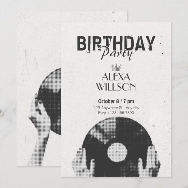 Convites Música em meia-tom vintage (Frente/Verso)