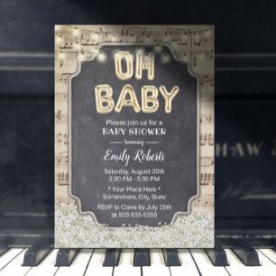 Convites Música Oh Chá de fraldas Rustic Baby's Breath Fl