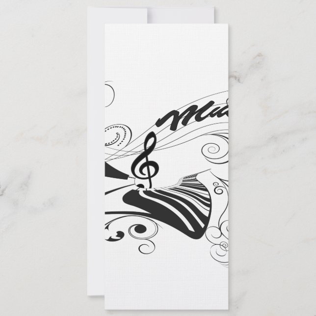 Convites Música, piano e clave com elementos florais (Frente)