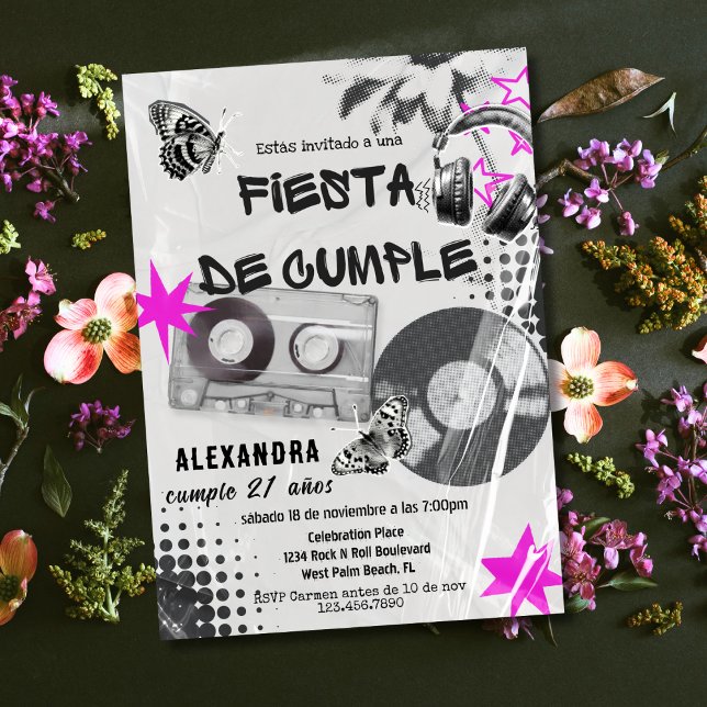 Convites Música Retro Espanhola Sem Idade Aniversário Preto (Criador carregado)