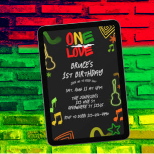 Convites Música Um Amor Preto Vermelho Dourado Verde 1º Ani