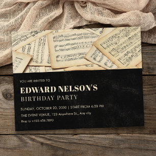 Convites música vintage de aniversário