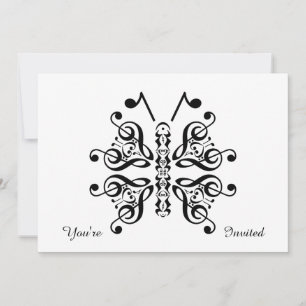 Convites Musical Butterfly Music Note Scroll Design
