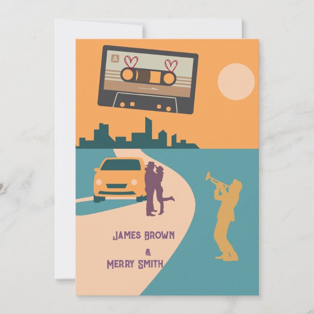 Convites Músicas de amor Cassette Orange City Weding (Frente)