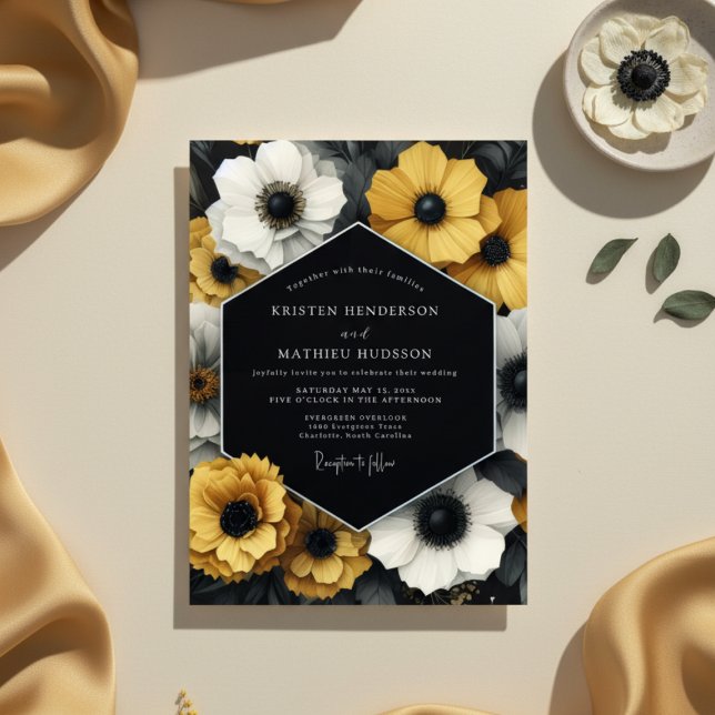 Convites Mustard Yellow Anemone Romance Wedding (Criador carregado)