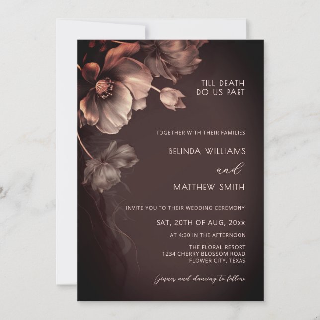 Convites Muted Colors Metallic 3D Flowers Wedding  (Frente)