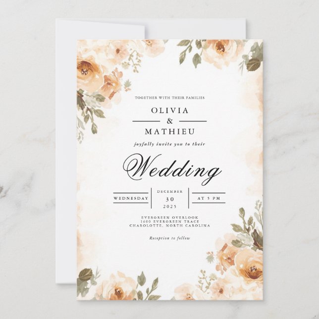 Convites Muted Earth Tones Floral Arch Wedding (Frente)
