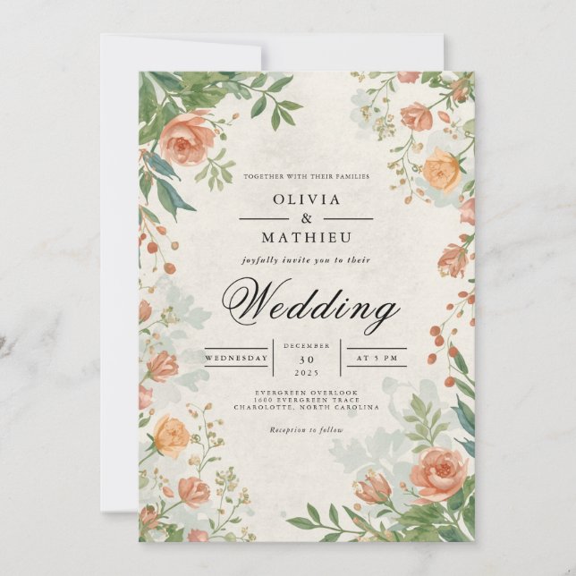 Convites Muted Floral Archway Romance Wedding (Frente)