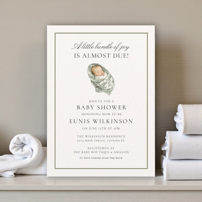 Convites Muted Green Baby Shower a little bundle  (Criador carregado)
