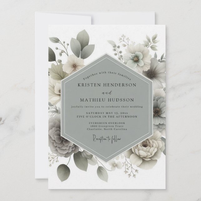 Convites Muted Green Botanical Romance Wedding (Frente)