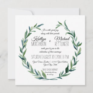 Convites Muted Laurel Wreath Olive Leaf Branch Modern
