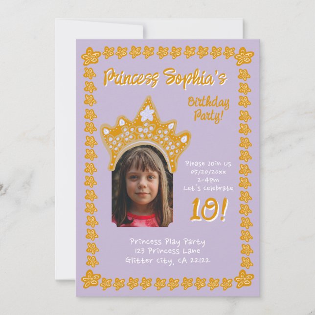 Convites Muted Lilac Princess Crown Floral Photo Birthday (Frente)
