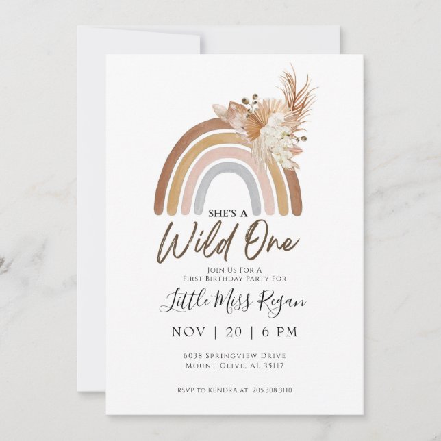 Convites Muted Rainbow WILD ONE First Birthday Invitation (Frente)