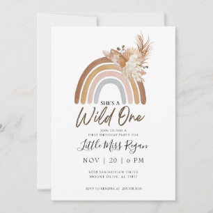 Convites Muted Rainbow WILD ONE First Birthday Invitation