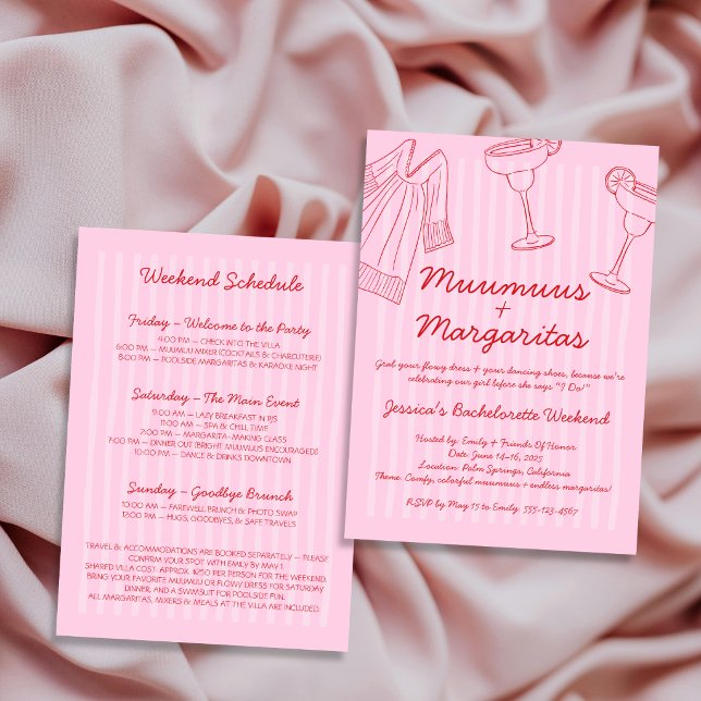 Convites Muumuus e Margaritas Rosa e Vermelho Despedida de  (Muumuus & Margaritas Pink & Red Bachelorette Invitation)
