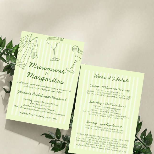 Convites Muumuus & Margaritas Green Bachelorette Weekend (Muumuus & Margaritas Green Bachelorette Weekend Invitation)