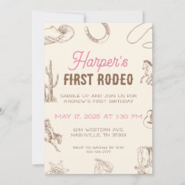 Convites My First Rodeo 1st Birthday Invitation Pink Girl