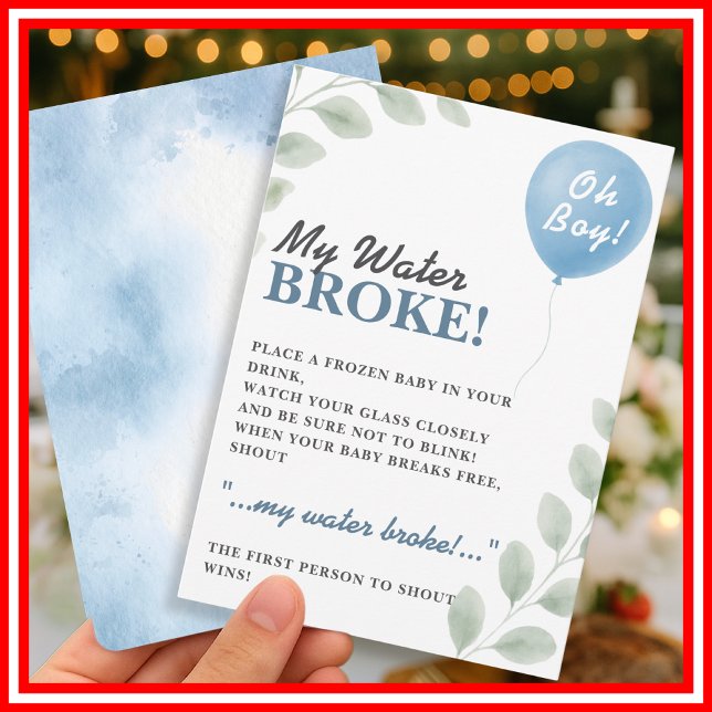 Convites My Water Broke Baby Shower Game Balloon Eucalyptus (Criador carregado)