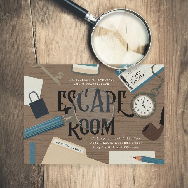 Convites Mystery Escape Room Aniversário Azul (Criador carregado)