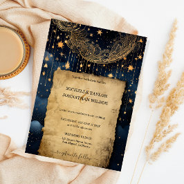 Convites Mystic Celestial Midnight Blue Dourado Stars Lua