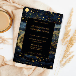Convites Mystic Celestial Midnight Blue Dourado Stars Lua
