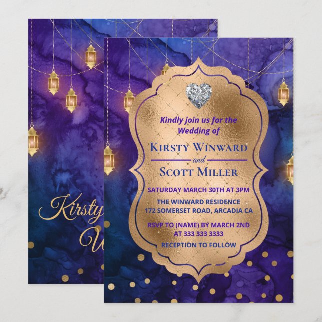 Convites Mystic Marrakesh Night Lanterns & Bokeh Wedding (Frente/Verso)